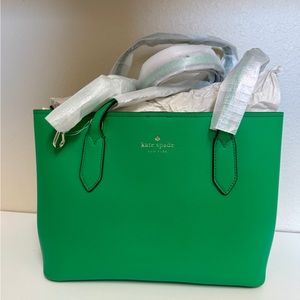 NWT. Kate Spade Harper Satchel. 12 X 9 X 5. Snow Pea is color. Removable strap.